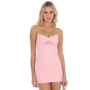 Lucy In The Sky Ruched Mesh Bodycon Dress Size Small in Pink
